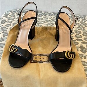 Gucci Black Sandals with Gold Buckle